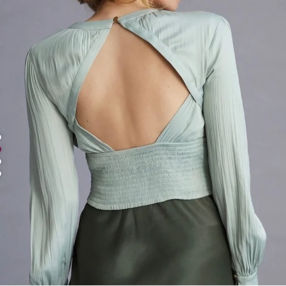 Anthropologie‎ Blouson-Sleeve Blouse In Mint Green Size Small - Picture 2 of 7